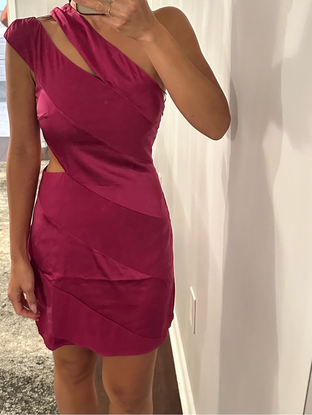 Women's Asymmetric Cutout Sheath Dress in Fuchsia